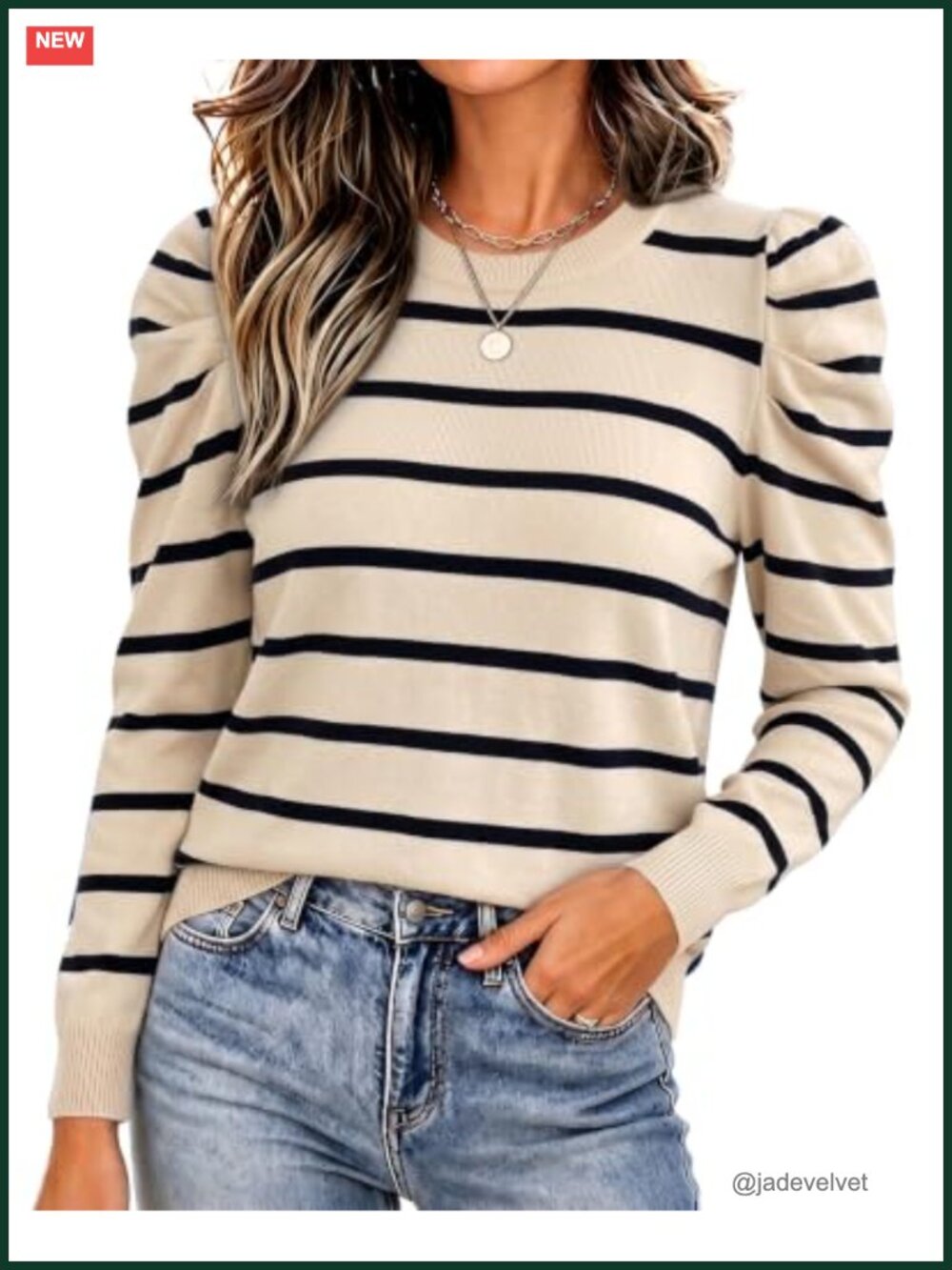 Womens Long Sleeve Puff Sleeve Fall Sweaters Chunky Knit Pullover